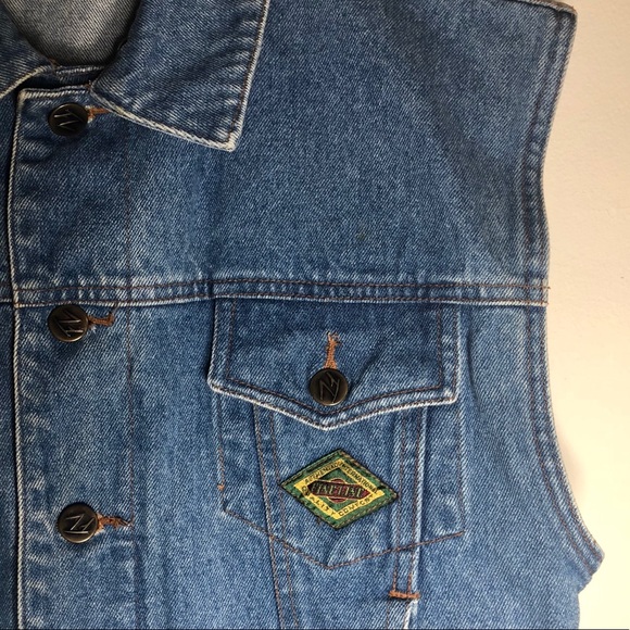 Vintage wide shoulder collared denim jean vest - Picture 6 of 9